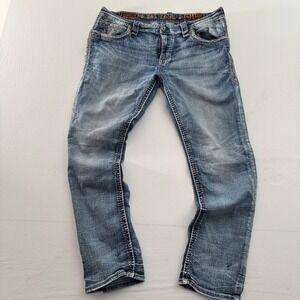 Rock Revival Lucian Slim Straight Mens Jeans Blue Distressed Size 38 x 30-31
